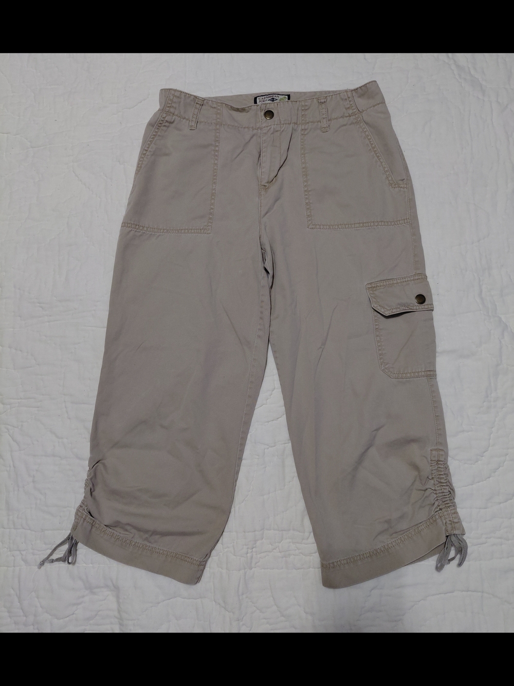 Womens Caribbean Joe Khaki Cargo Capris Drawstring hems